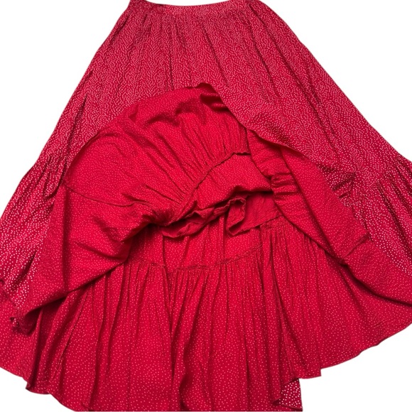Free People Red Polka Dot High-Low Maxi Skirt Boho Festival Cottagecore, Large - Picture 14 of 15
